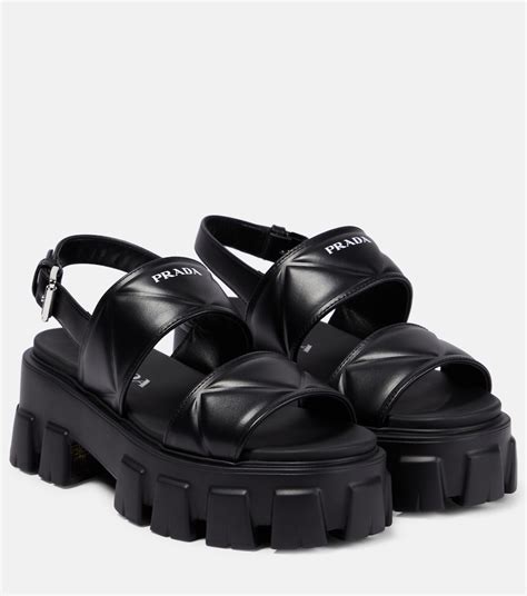 prada milano black ladies sandals sz 37|prada platform sandals.